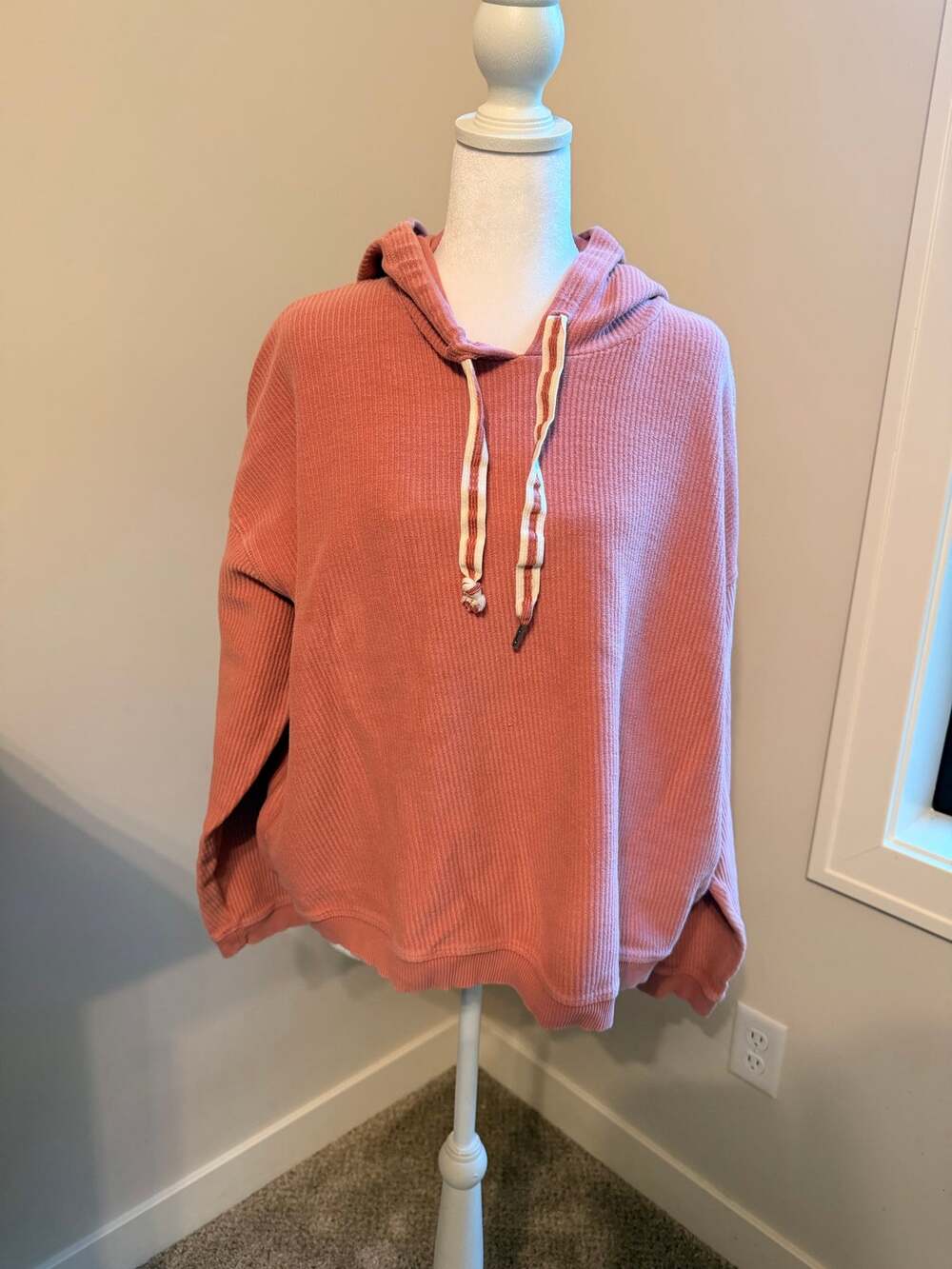 Aerie Dusty Rose Pink Ribbed Oversized Pullover Hoodie Large